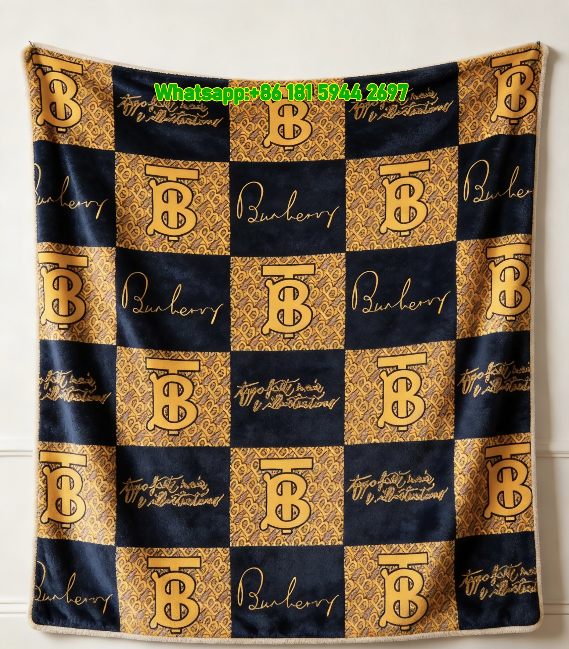 Burberry Flannel Throw Blanket Checkerboard Monogram Print Sofa Blanket B153